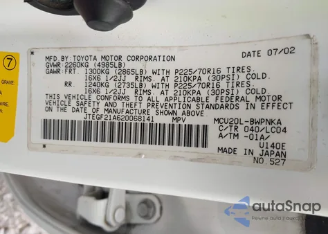 2002 Toyota Highlander Limited V6 из США, поврежденный, VIN JTEGF21A620068141